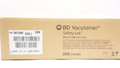 BD 367285 Vacutainer Safety-Lok Blood Collection Set 25G x 3/4  - Case of 200